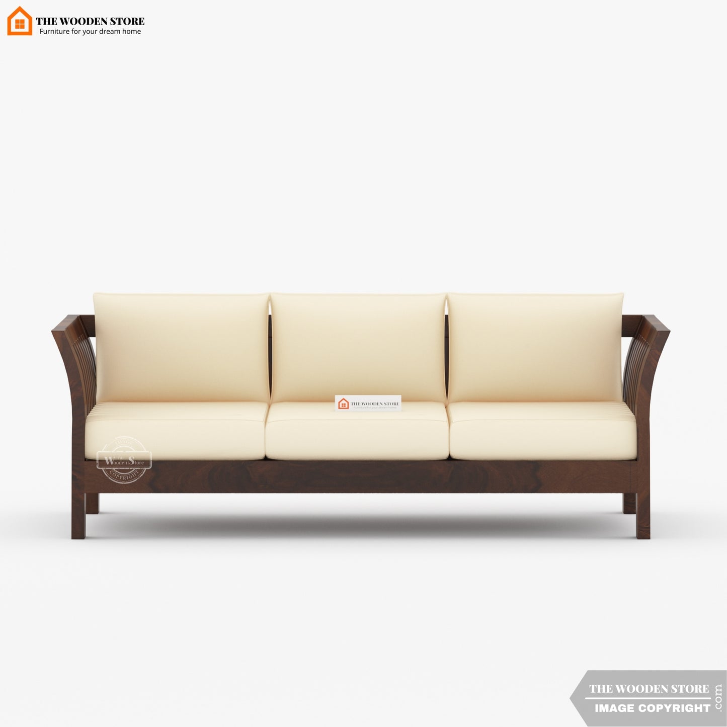 Cristen 3 Seater Wooden Sofa (Walnut Finish)