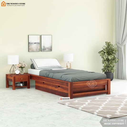 Stella Single Bed With Storage ( Honey Finish )