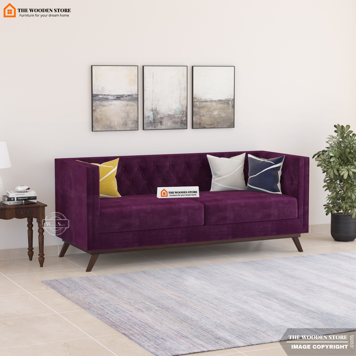 Cologne 3 Seater Fabric Sofa (Wine Berry) – The Wooden Store