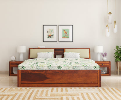 Donald Bed With Box Storage (King Size, Honey Finish)