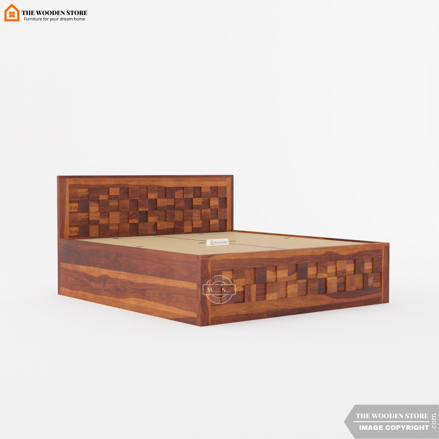 Matrix Bed with Box Storage (King Size, Honey Finish)