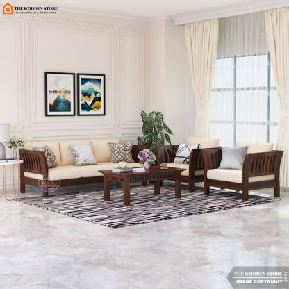 Cristen 3+1+1 Wooden Sofa Set (Walnut Finish)