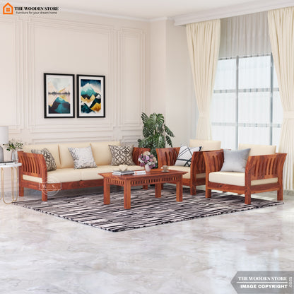 Cristen 3+1+1 Wooden Sofa Set (Honey Finish)