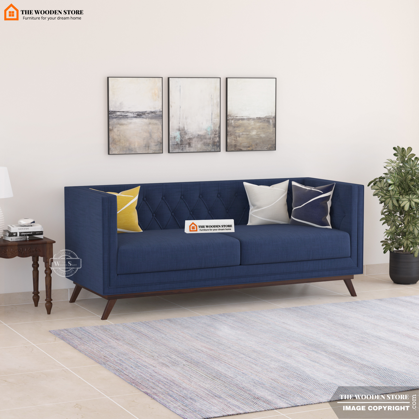 Cologne 3 Seater Fabric Sofa (Kashmir Blue)