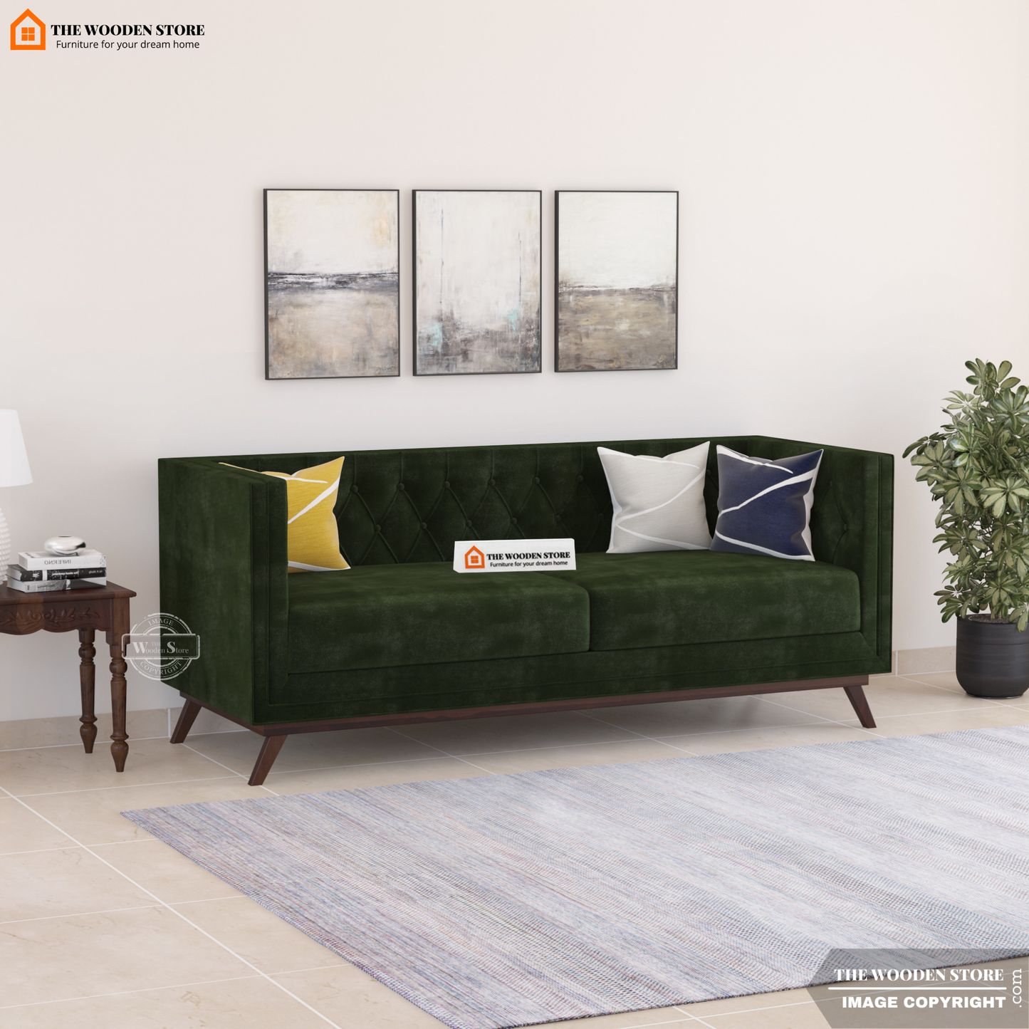 Cologne 3 Seater Fabric Sofa (Olive Green)