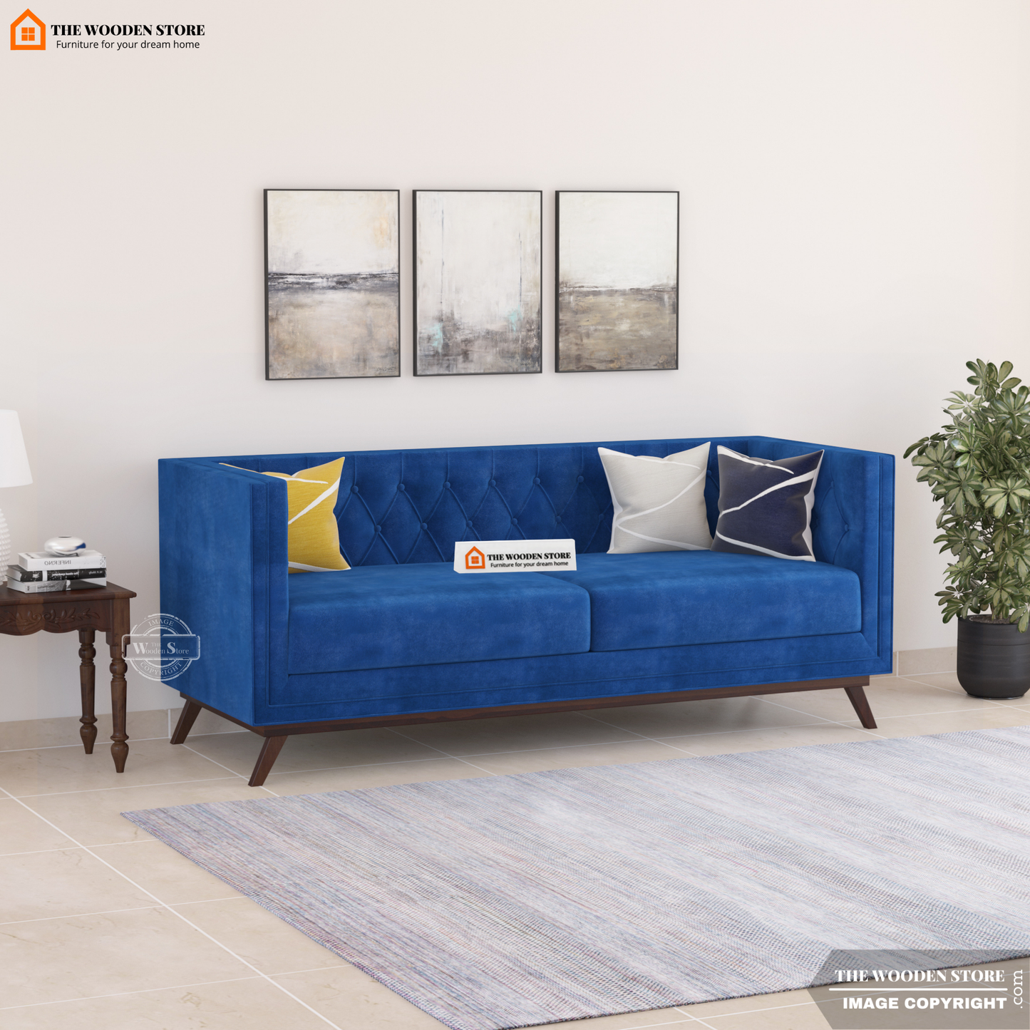 Cologne 3 Seater Fabric Sofa (Marine Blue)