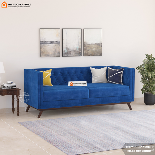Cologne 3 Seater Fabric Sofa (Marine Blue)