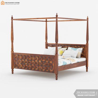 Chester Poster Bed Without Storage (King Size, Honey Finish)