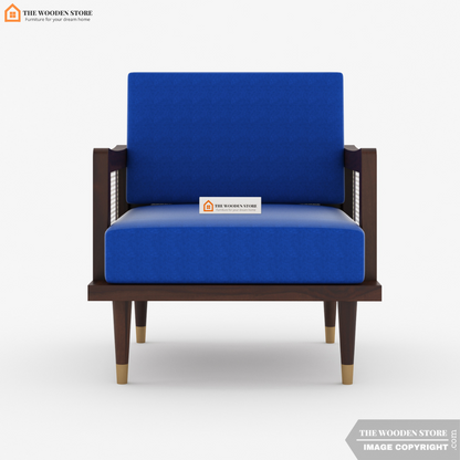 Eric Cane Arm Chair (Marine Blue, Walnut Finish)