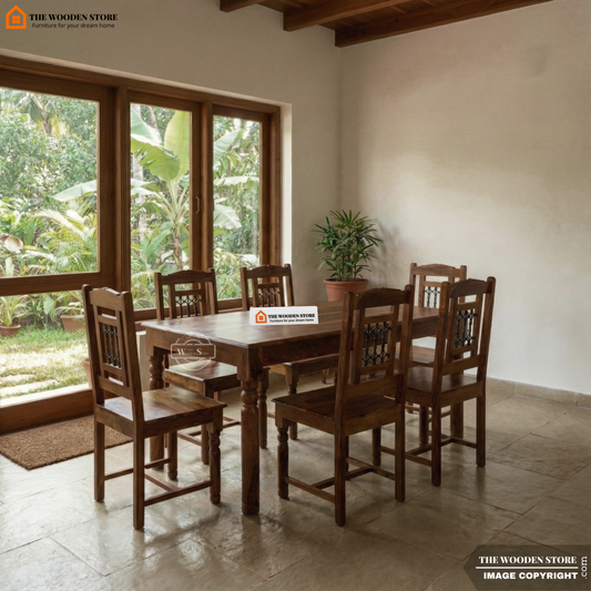 Tavin 6 Seater Sheesham Wood Dining Set (Walnut Finish)