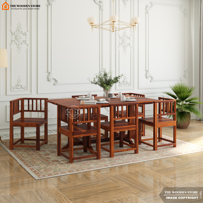 Carson 6 Seater Dining Table Set (Honey Finish)