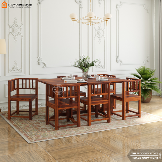 Carson 6 Seater Dining Table Set (Honey Finish)
