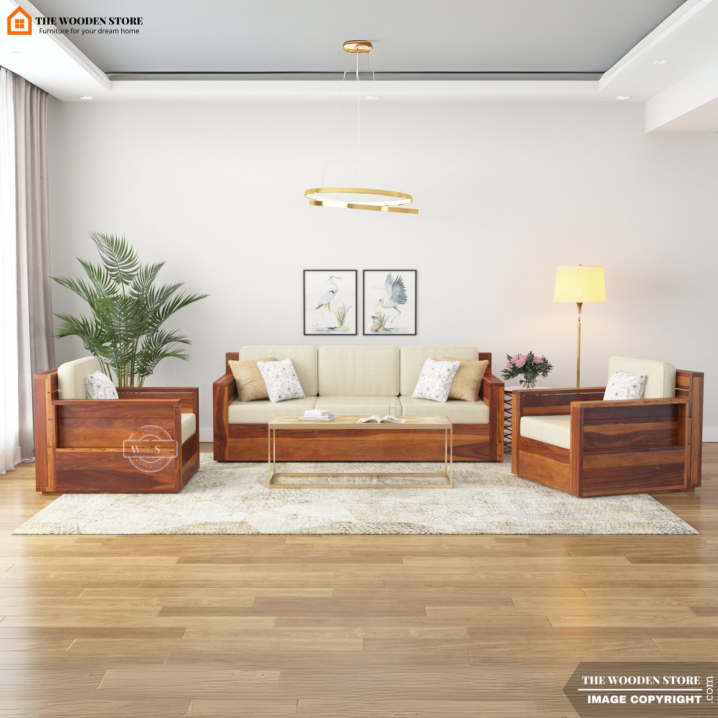 Peter 3+1+1 Wooden Sofa Set (Honey Finish)