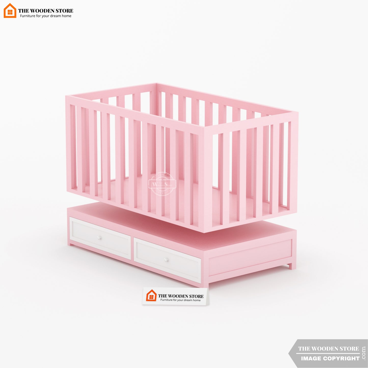 Nursery Baby Crib With Storage Drawer (Pink)