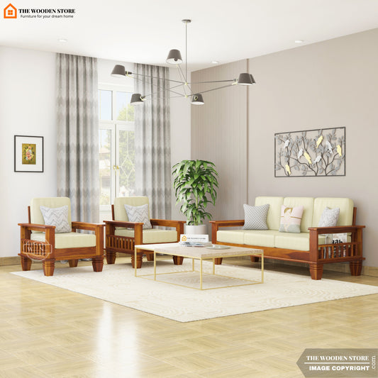 Charlie 3+1+1 Wooden Sofa Set (Teak Finish)