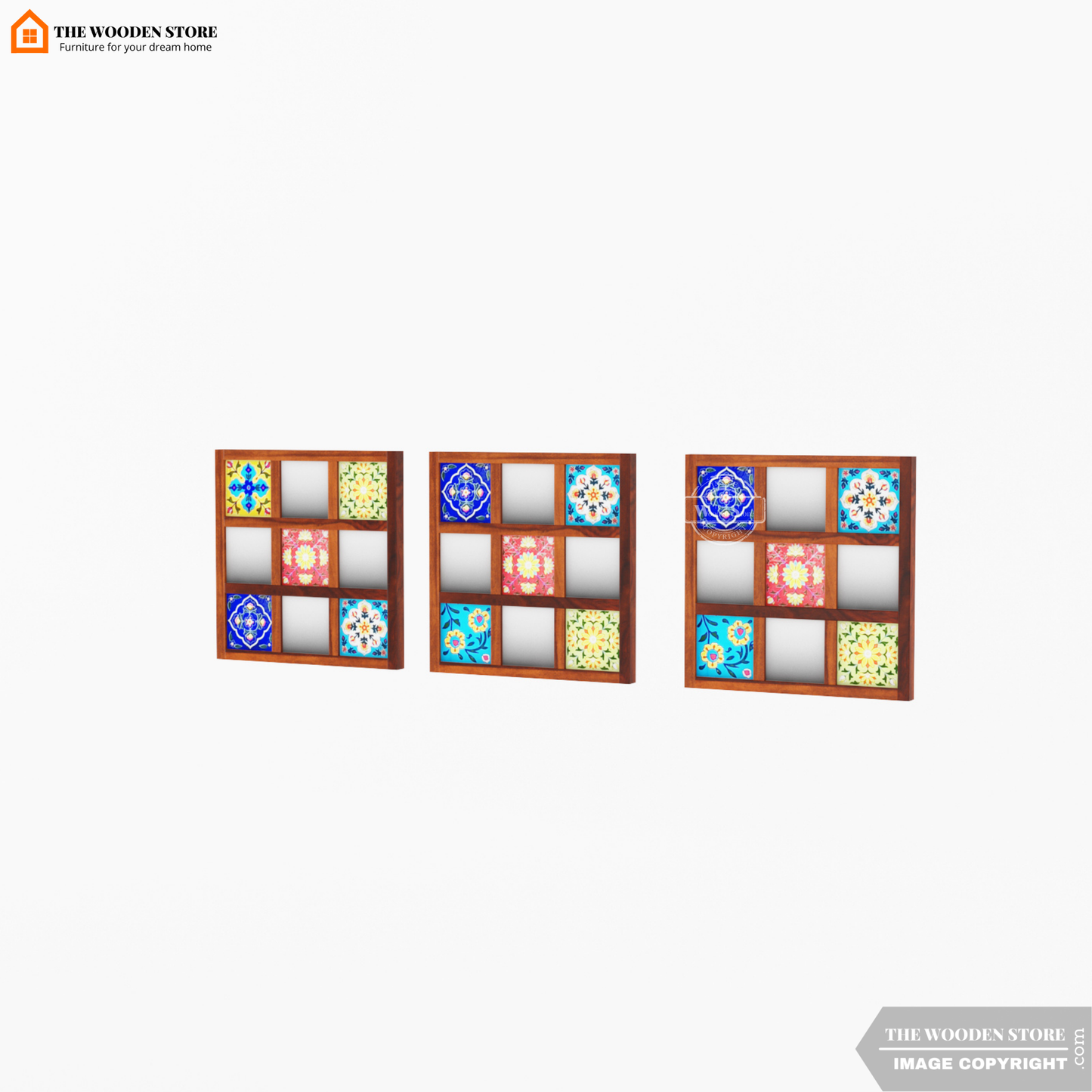 Bohemian Set of 3 Mirror with Frame (Honey Finish)