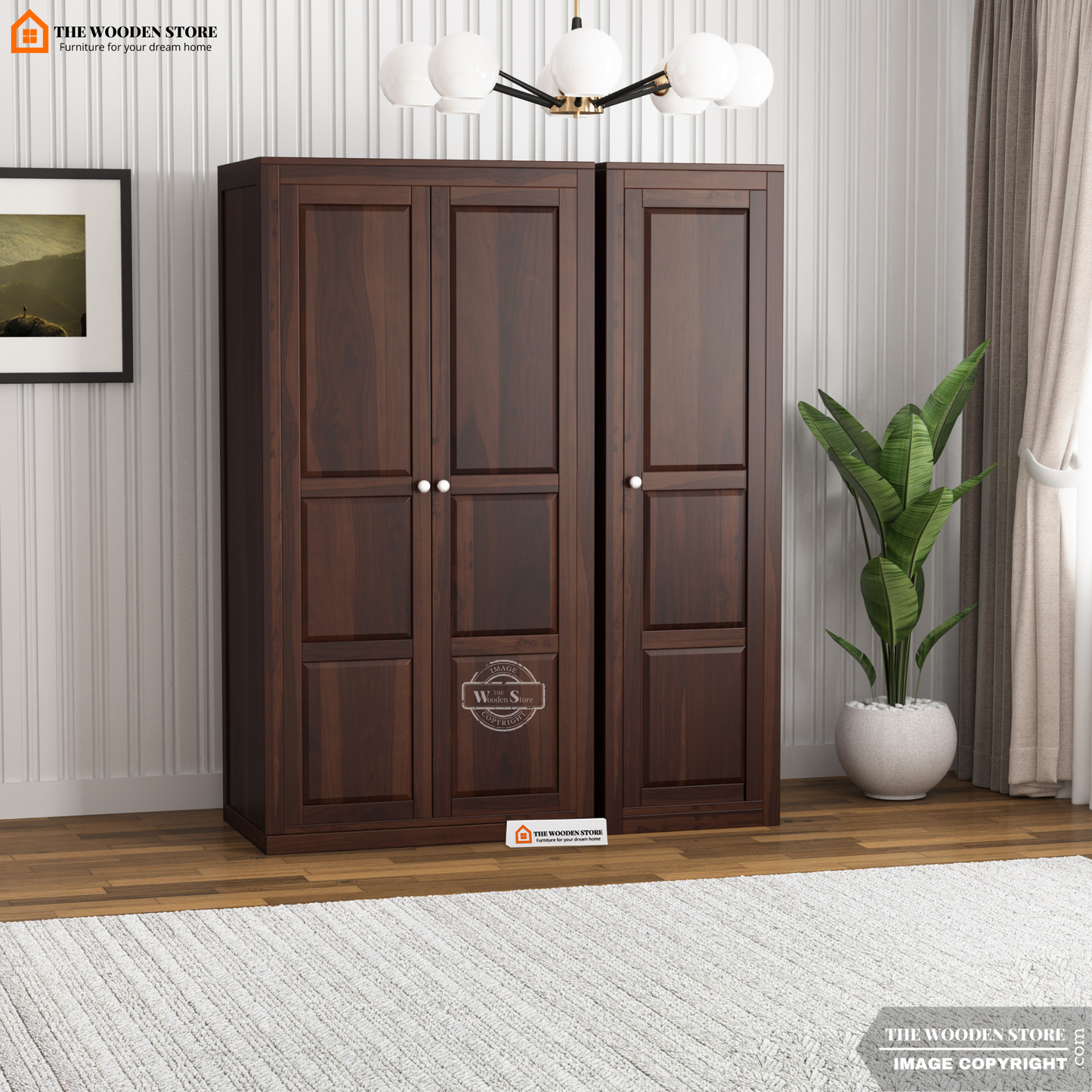 Oliver 3 Door Multi-Utility Wardrobe (Walnut Finish)