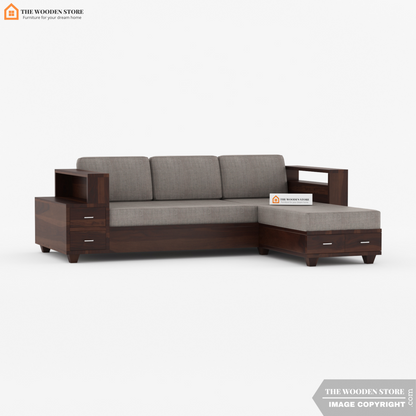 Brian L-Shaped Sofa (Walnut Finish)