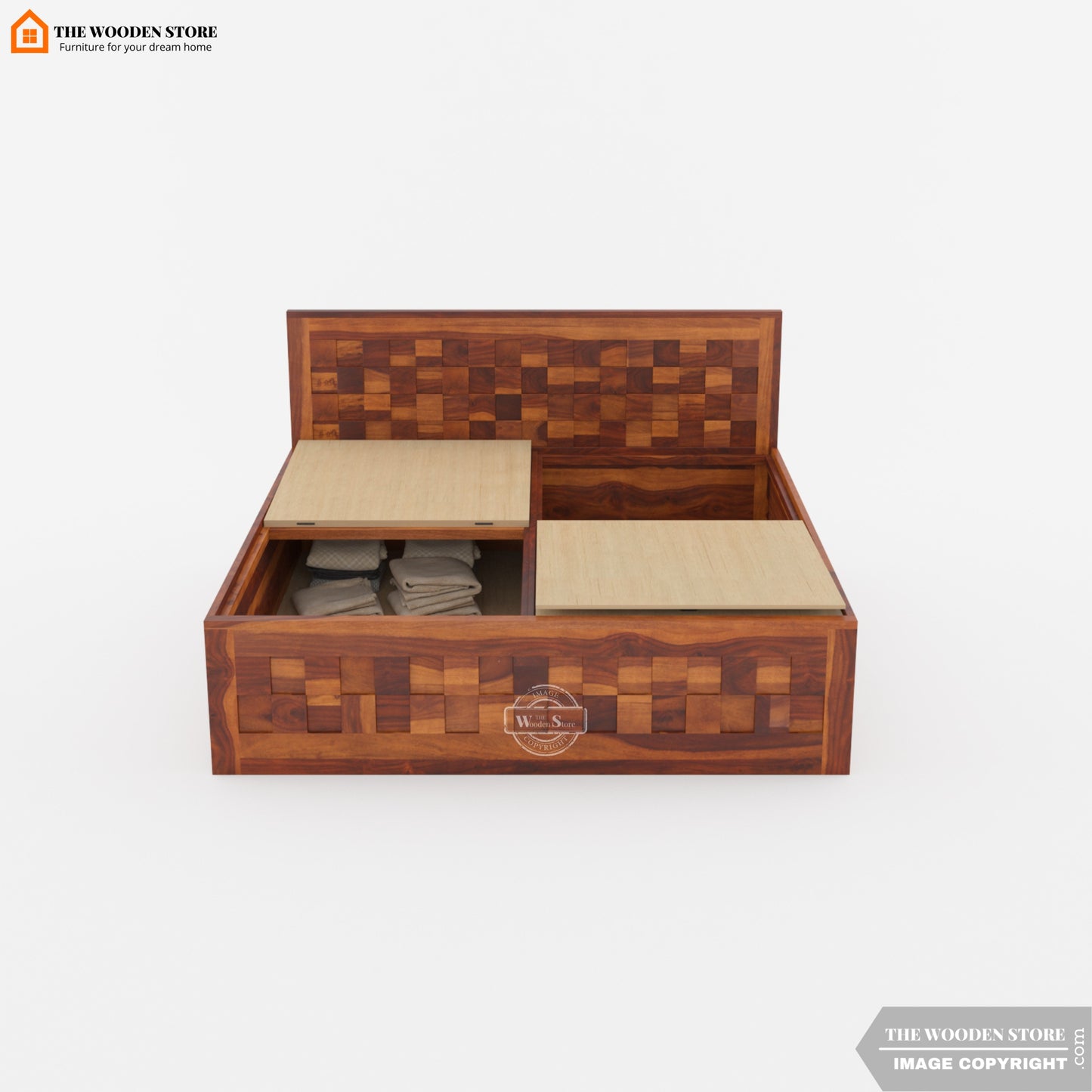 Matrix Bed with Box Storage (King Size, Honey Finish)