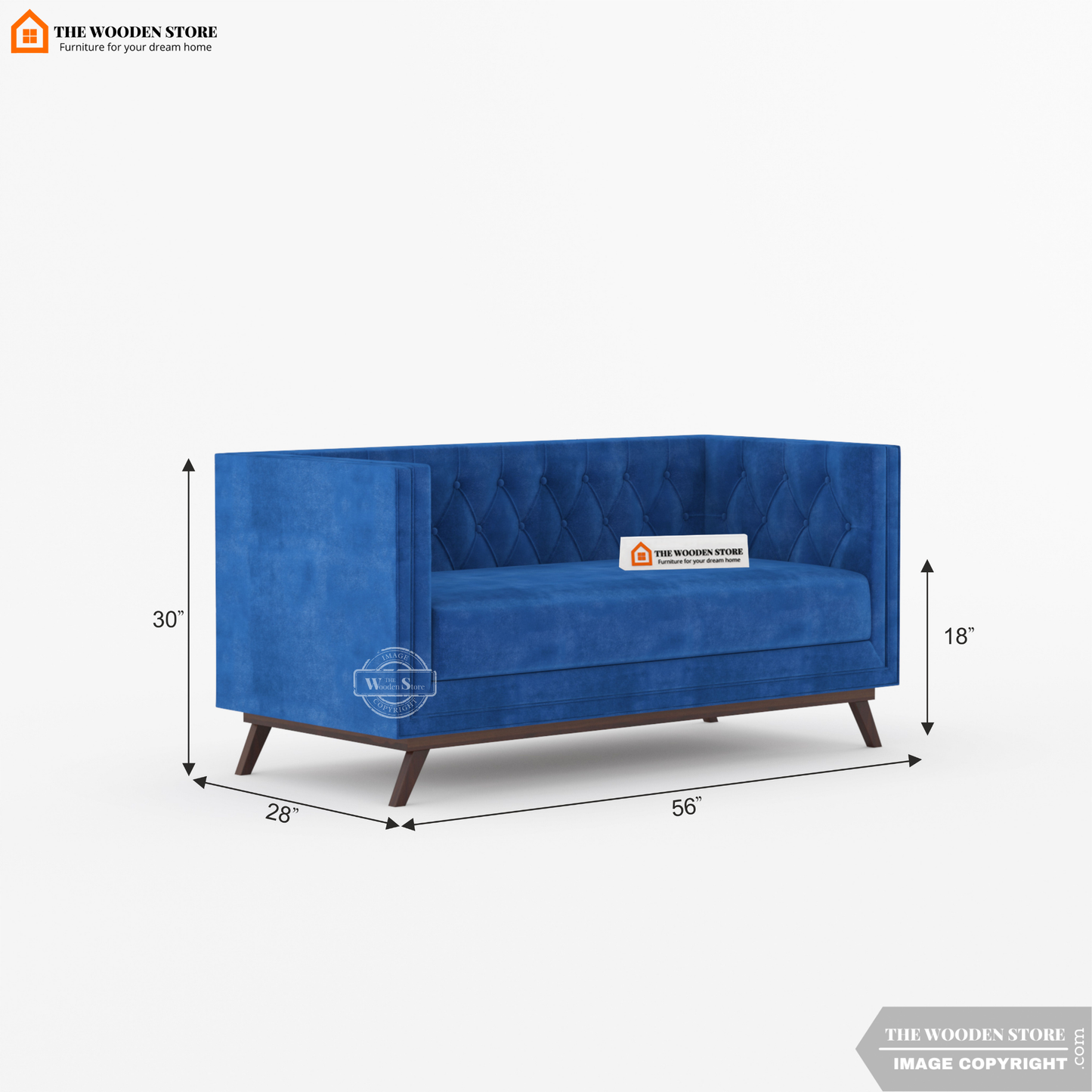 Cologne 2 Seater Fabric Sofa (Marine Blue)