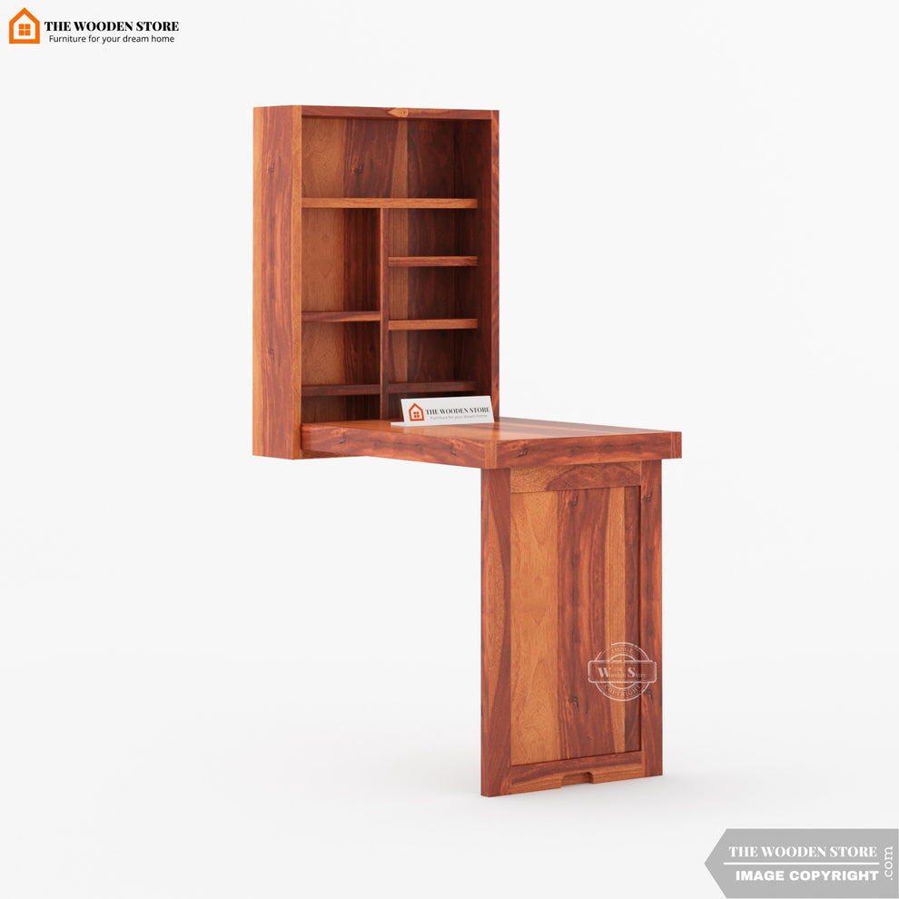 Floating Study Table Fixing Table Floating Study Table (Honey Finish) – The Wooden Store