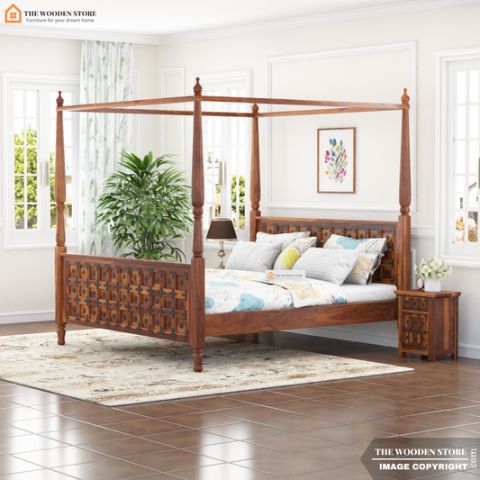 Chester Poster Bed Without Storage (King Size, Honey Finish)