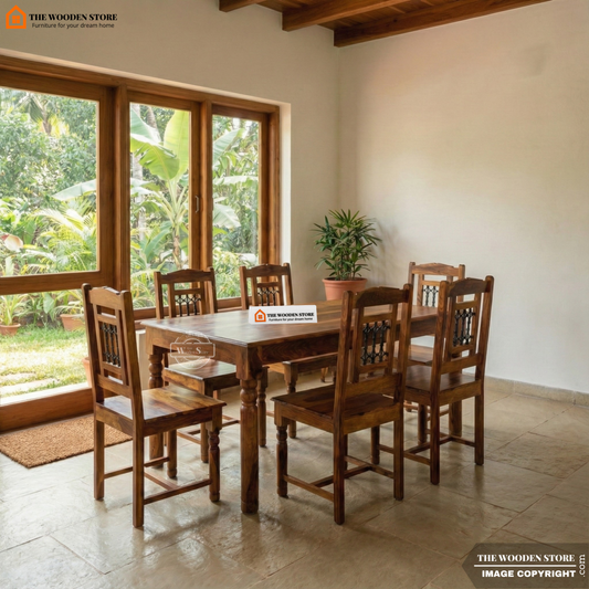 Tavin 6 Seater Sheesham Wood Dining Set (Honey Finish)