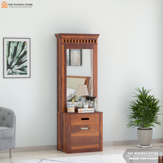 Donald Dressing Table With Storage Stool (Honey Finish)