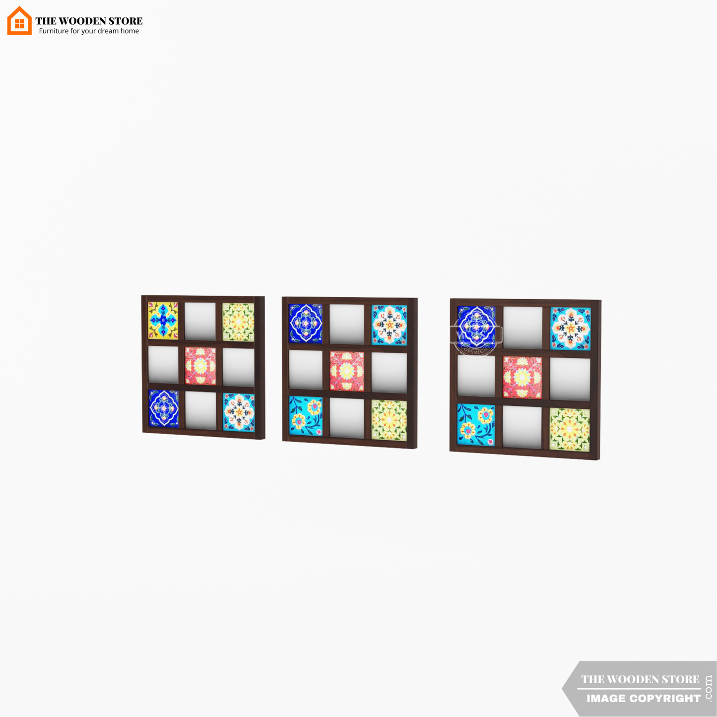 Bohemian Set of 3 Mirror with Frame (Walnut Finish)