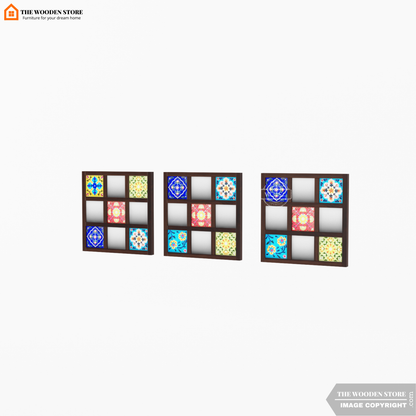 Bohemian Set of 3 Mirror with Frame (Walnut Finish)