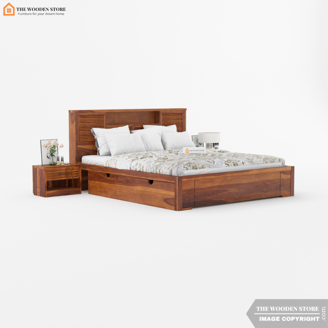 Franklin Bed with Drawer Storage (King Size, Honey Finish)