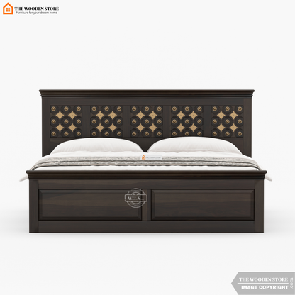 Indi Brass Bed without Storage (Queen Size, Walnut Finish)
