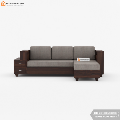 Brian L-Shaped Sofa (Walnut Finish)