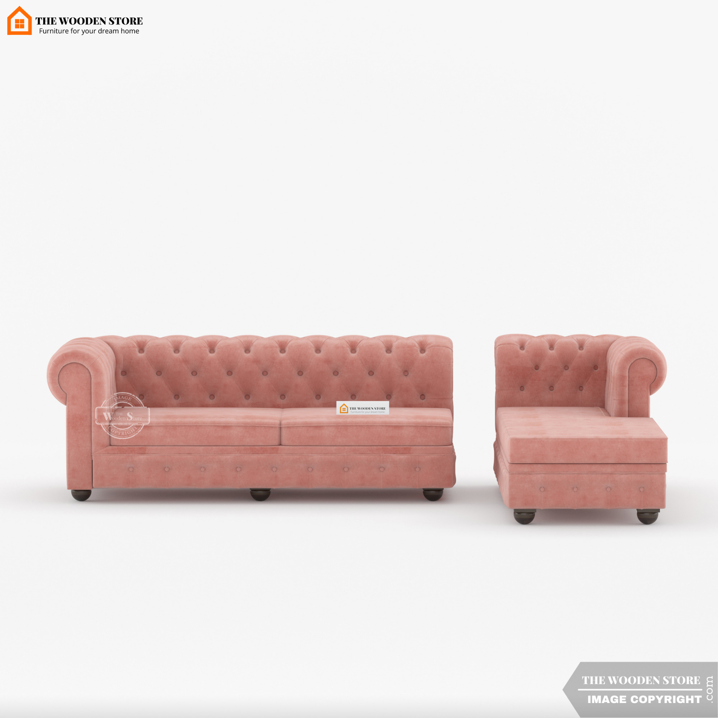 Ronin L - Shape Right Aligned Corner Sofa (Blush Pink)