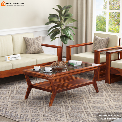 Forge Glass Top Coffee Table (Honey Finish)