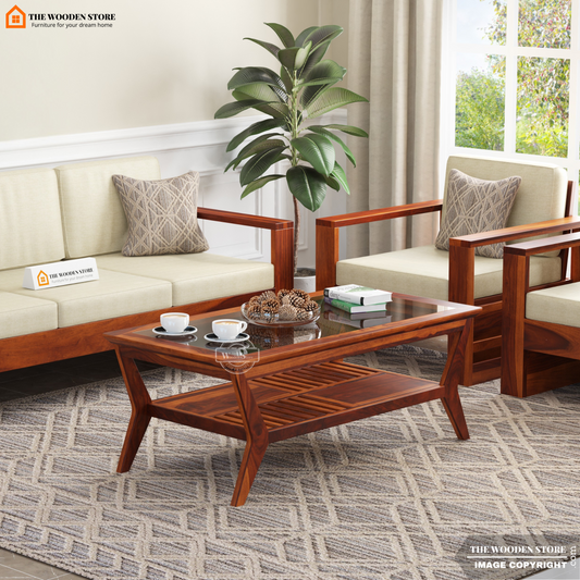 Forge Glass Top Coffee Table (Honey Finish)