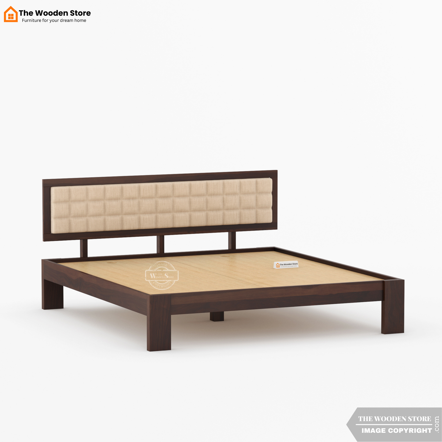 Halis Upholstered Bed without Storage (King Size, Walnut Finish)