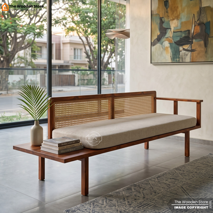 Donner Bench With Cane Back Rest (Honey Finish)
