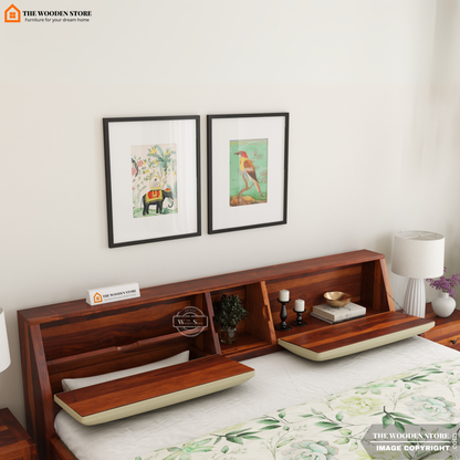 Walker Bed With Box Storage (King Size, Honey Finish)