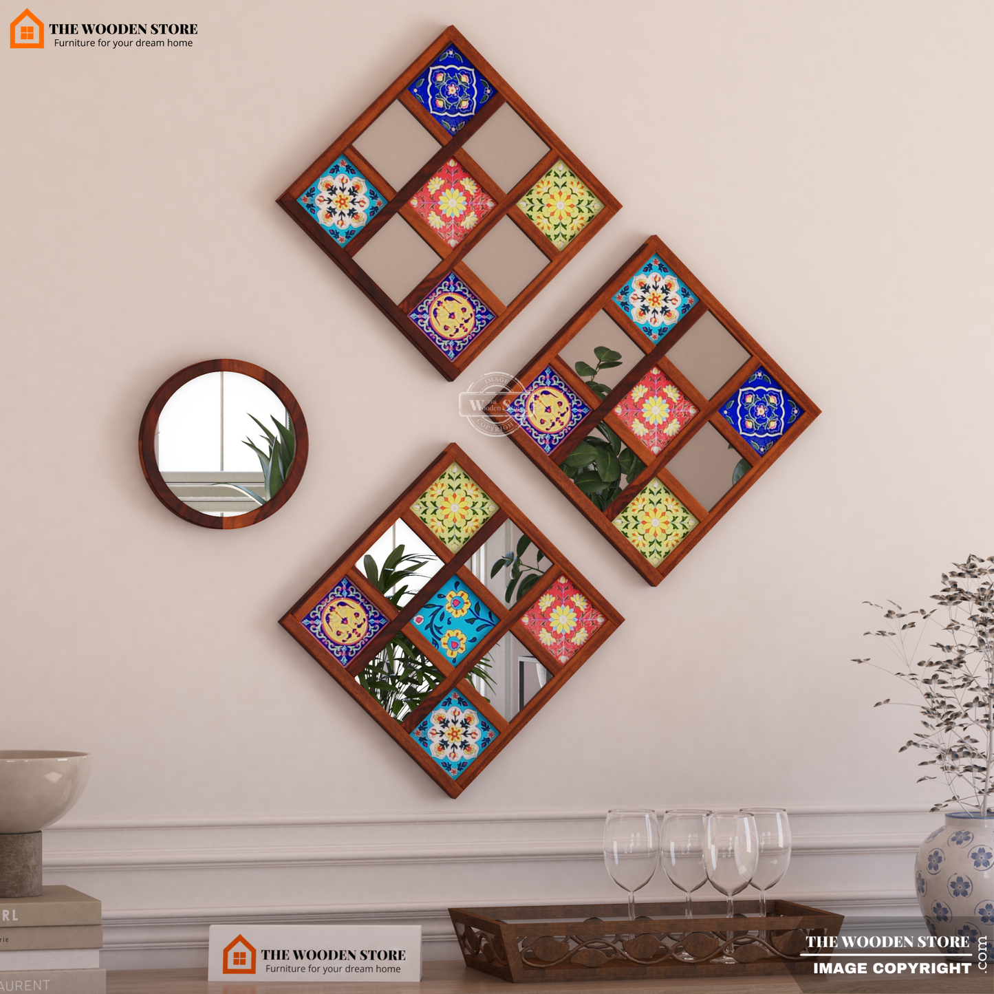 Bohemian Mirror Collage (Honey Finish)