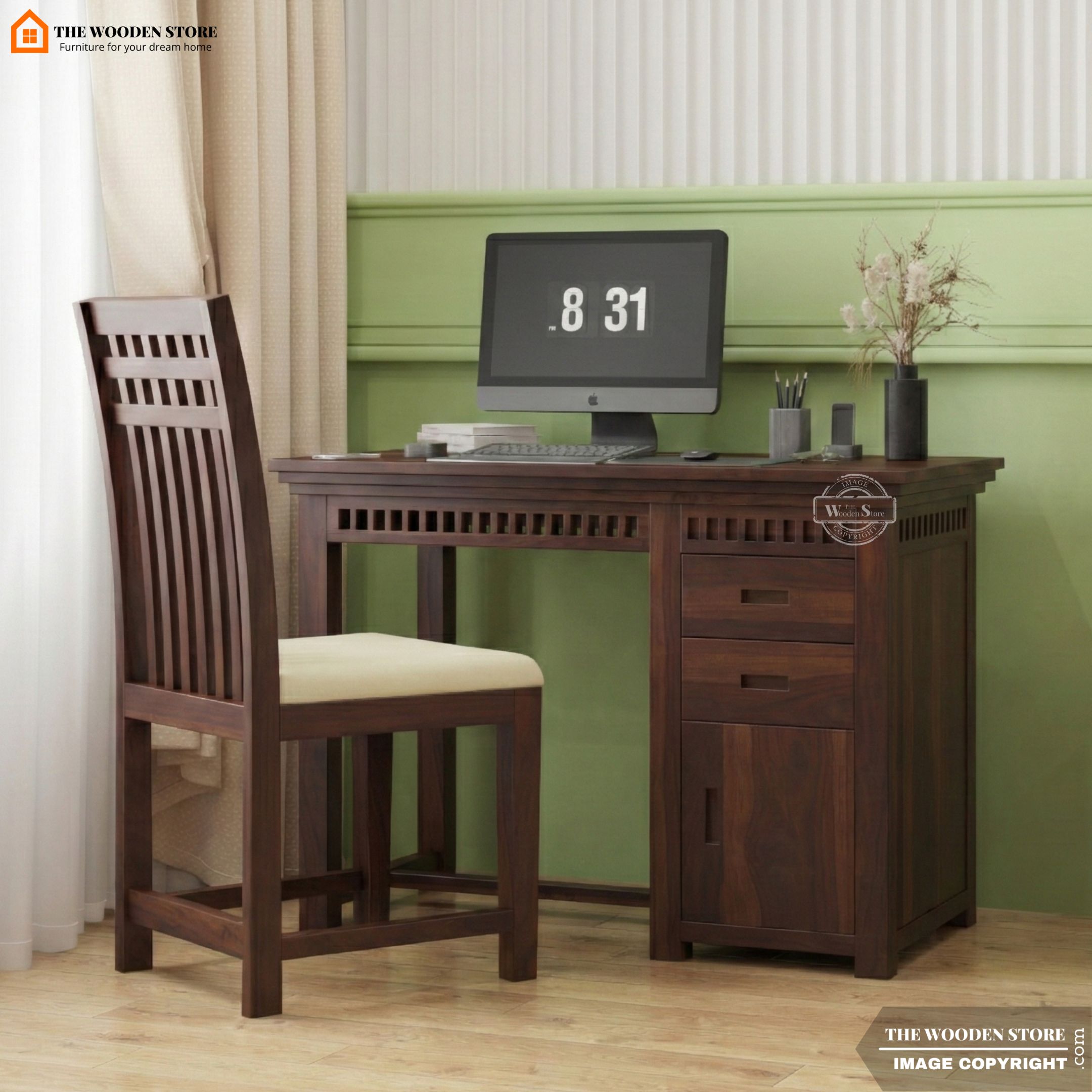 Donald Study Table (Walnut Finish) – The Wooden Store