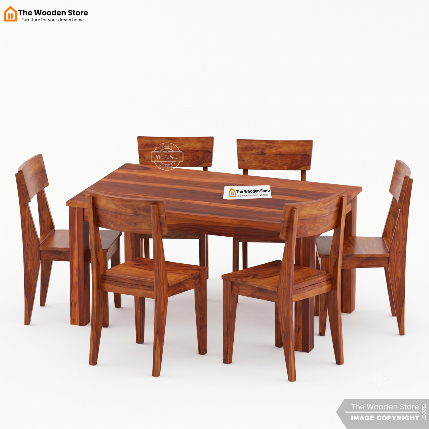 Nancy 6 Seater Dining Table Set (Honey Finish)