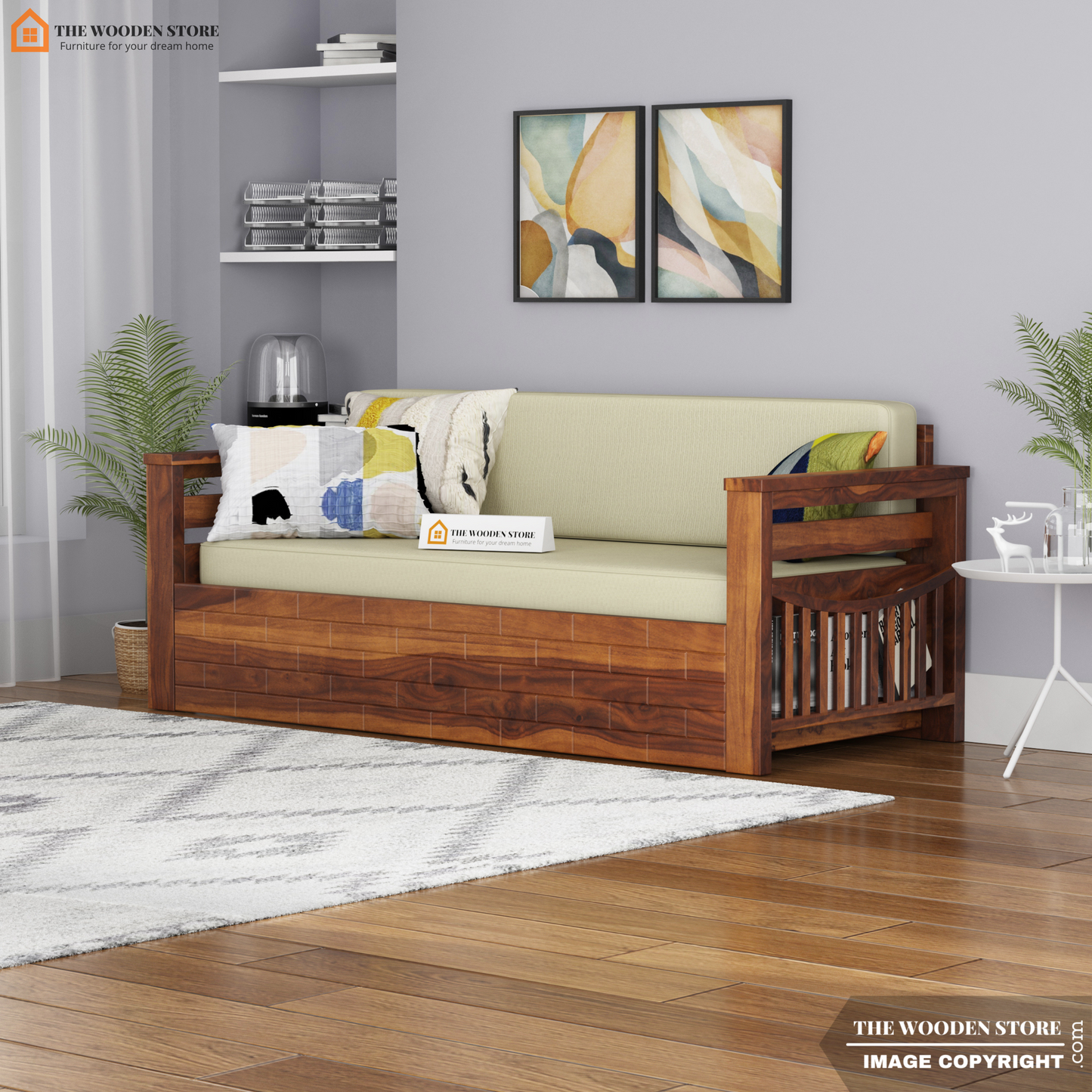 Clifford Sofa Cum Bed (King Size, Honey Finish)