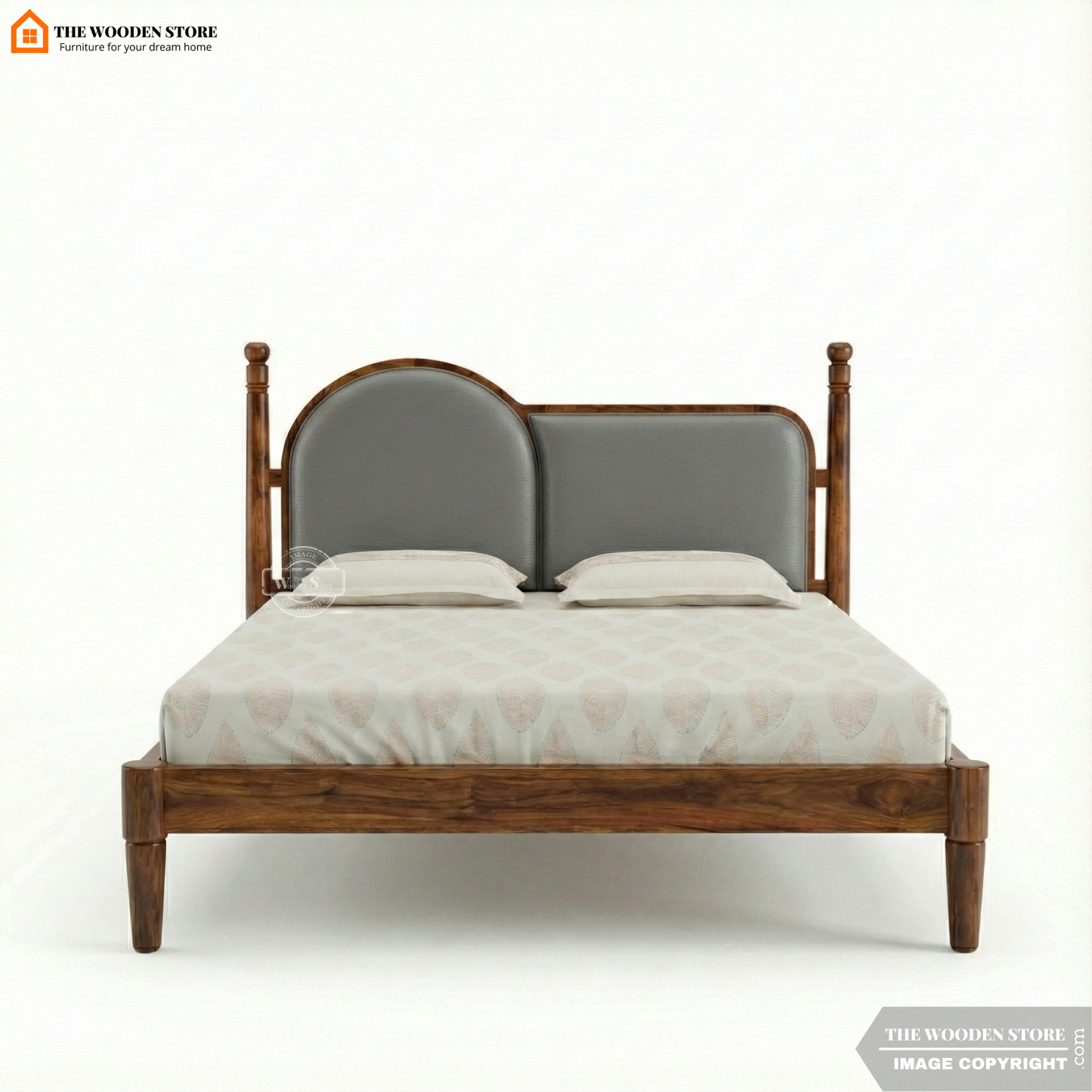 Manoram Bed without Storage (King Size, Teak Finish)