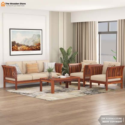 Cristen 3+1+1 Wooden Sofa Set (Honey Finish)