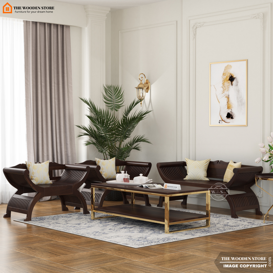 Abha Wooden Arm Chair Set (Walnut Finish)