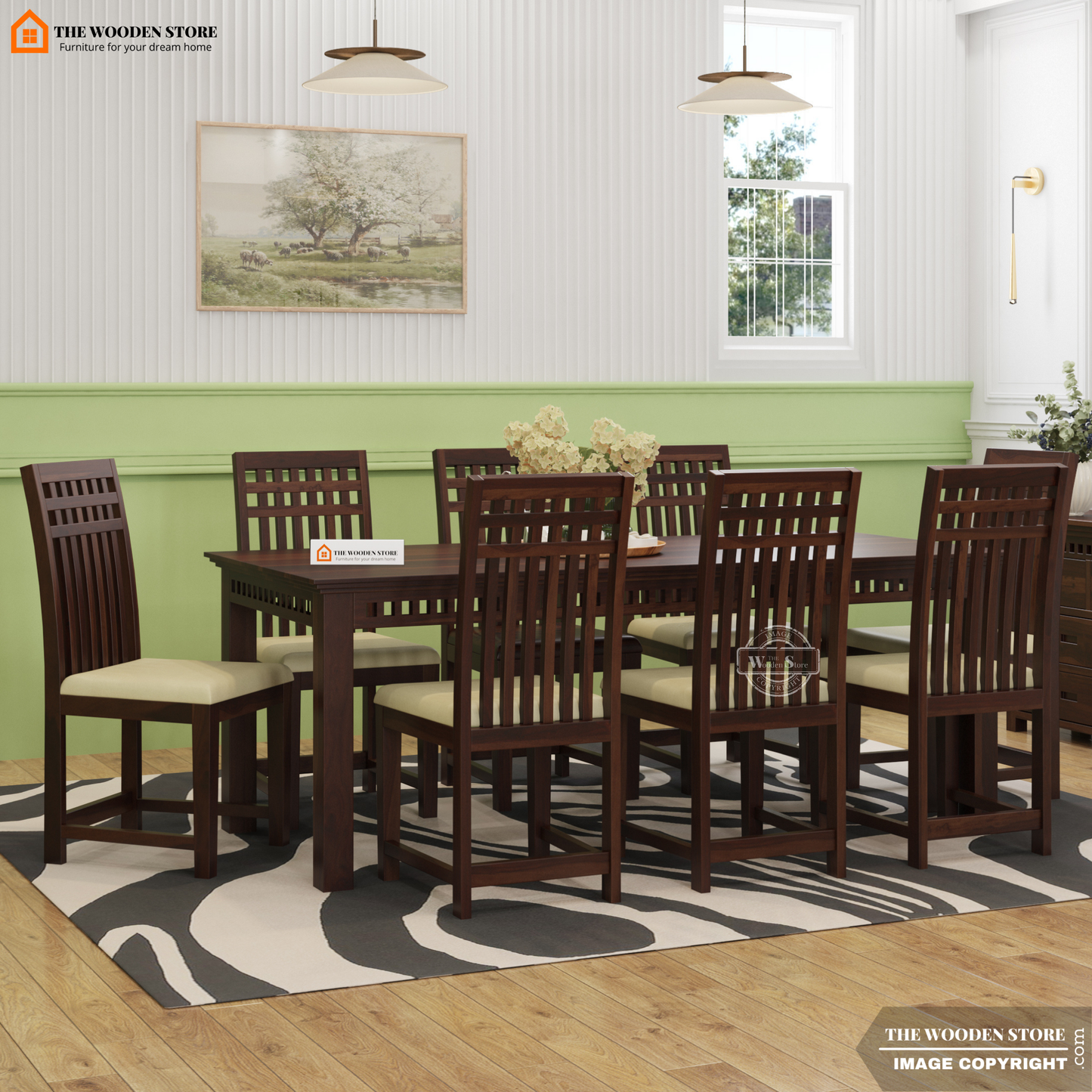 Donald 8 Seater Dining Set (Walnut Finish)