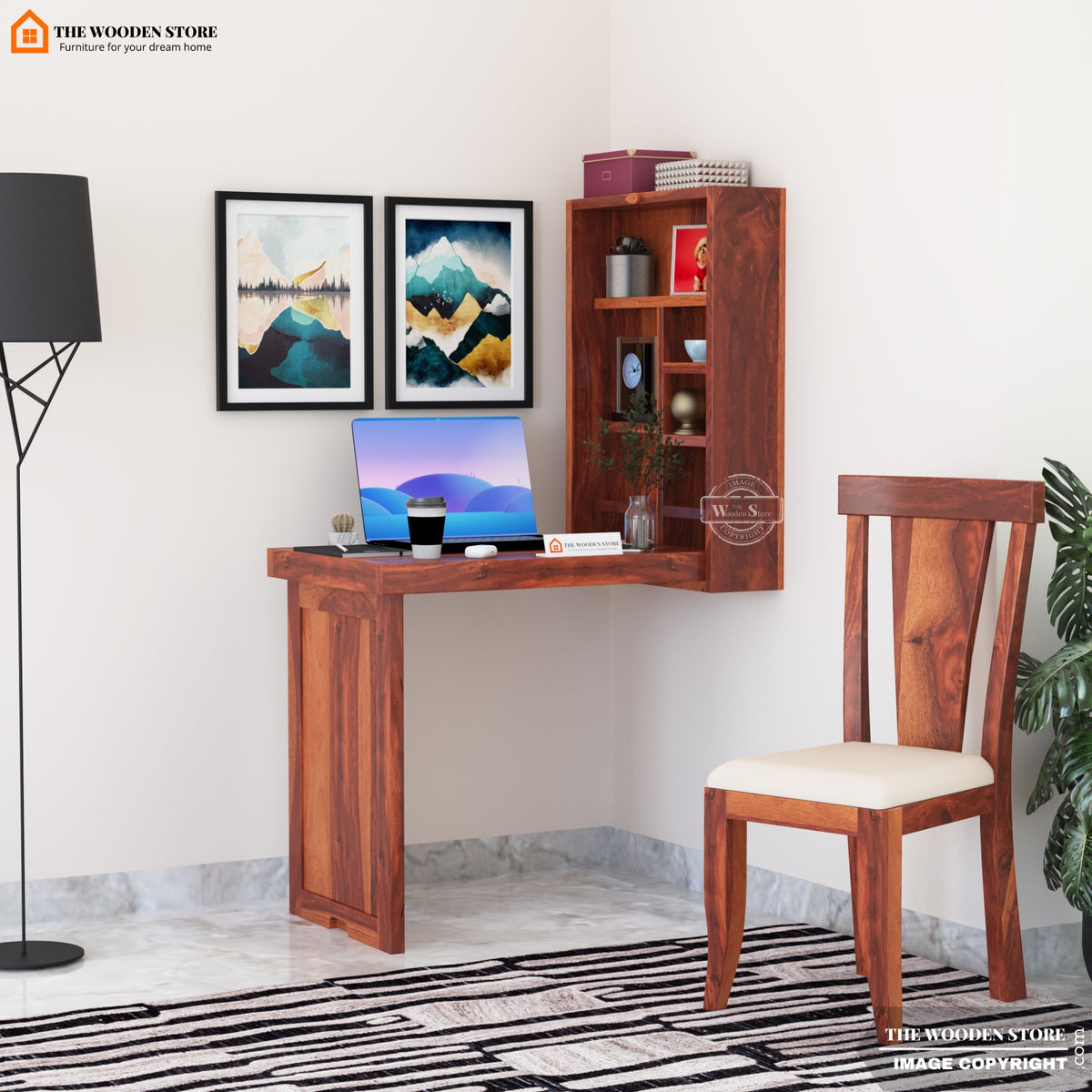 Floating Study Table Fixing Table Floating Study Table (Honey Finish) – The Wooden Store