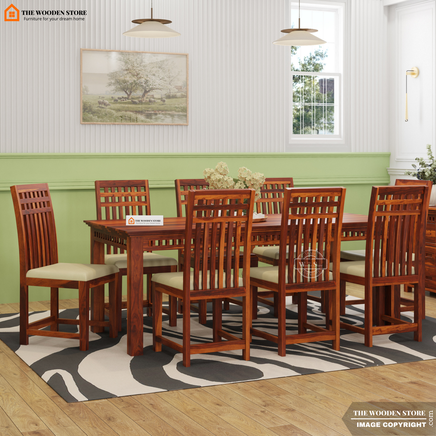 Donald 8 Seater Dining Set (Honey Finish)