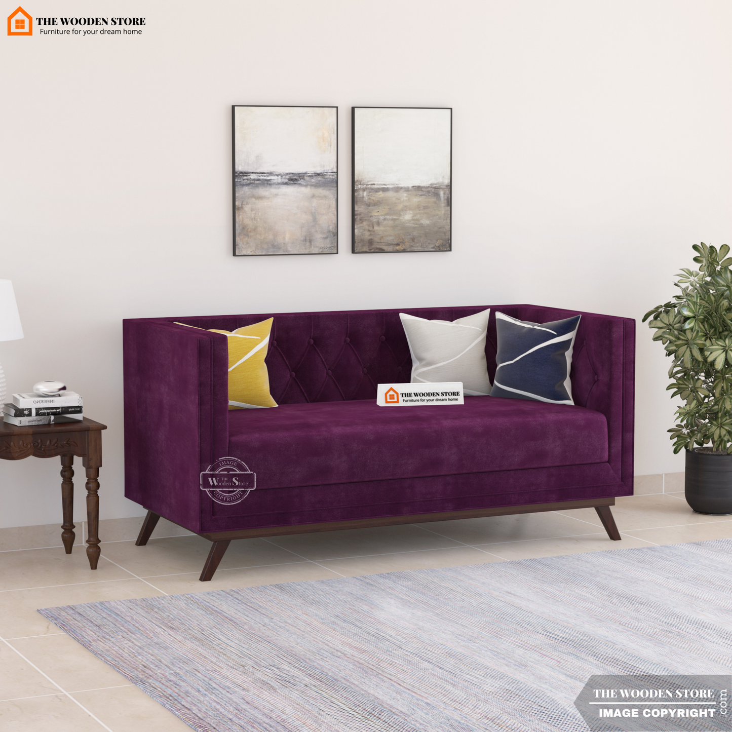 Cologne 2 Seater Fabric Sofa (Wine Berry)